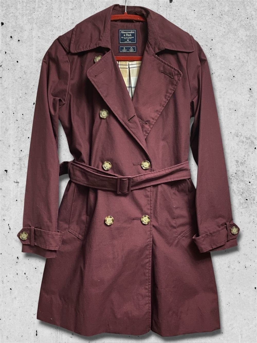 Abercrombie & Fitch Women's Double-Breasted Trench Coat - Burgundy (XS)
